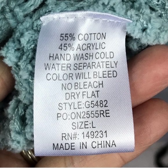 SML Hooded popcorn sweater sage blue green - Picture 6 of 6